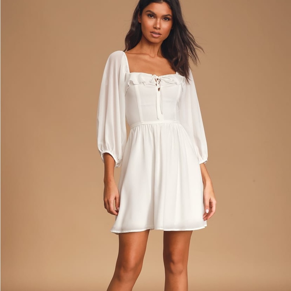 White Lulu’s mini dress puff sleeve NWT